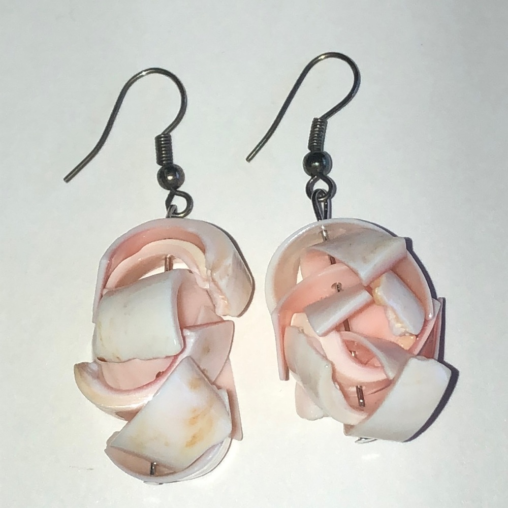 Pink and Cream Shell Rose Drop Earrings